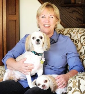 Sue London with Gus & Marley